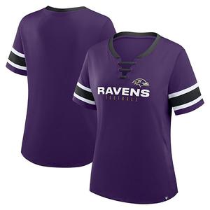 Женская фиолетовая футболка Baltimore Ravens Plus Size Red Zone Athena с V-образным вырезом и шнуровкой Fanatics