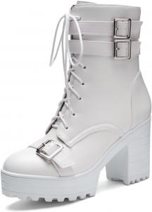 Женские ботильоны на платформе с массивным каблуком, шнуровкой и высоким каблуком, средние по голенище Cantianshu, 113 White