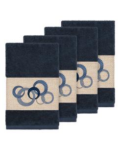 Набор из 4 декоративных полотенец для рук Annabelle из турецкого хлопка Linum Home, Navy, 4 Piece Hand Towel Set
