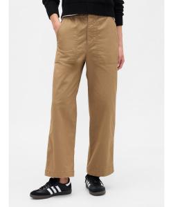 (W) Брюки хаки с высокой посадкой, принтом, свободным кроем и широкой талией.