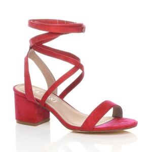 Босоножки на каблуке из искусственной замши на среднем блочном каблуке с завязками AJVANI, красный
