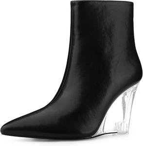 Женские ботильоны Allegra K с прозрачным каблуком, острым носком и сандалетом на танкетке, Black