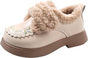 Детские ботиночки с вышивкой цветов для девочек, на подкладке из искусственного меха, водонепроницаемые, с противоскользящей подошвой, зимние милые тактические ботинки Generic, Beige