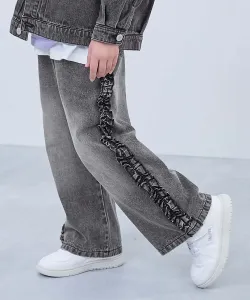 Джинсовые брюки с оборками по бокам для девочек, длинные брюки, весна/лето 2026 Devirock, цвет 002-Chemical Gray