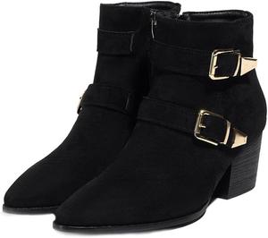 Женские замшевые ботильоны с двойным ремешком, закрытый миндальный носок, удобный средний массивный каблук, размеры 5-13 США CHRNDXEE, Black