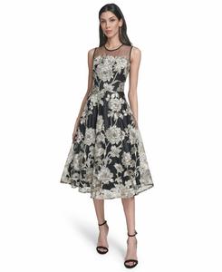 Женское кружевное платье миди с круглым вырезом Eliza J, Black/cold white