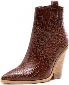 Короткие ботильоны из зминой кожи для женщин, с высоким каблуком, заостренным носком, массивным каблуком, боковой молнией, нарядные, сексуальные осенние ботиночки Generic, Brown