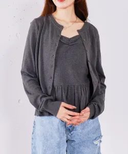 Комплект из вязаного кардигана с оборками и бретелями Archives, цвет Charcoal Gray