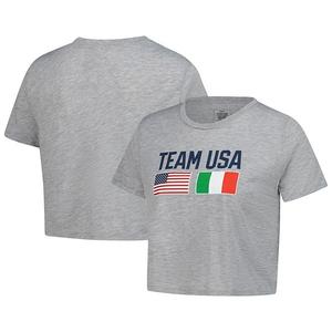 Женская свободная укороченная футболка heather gray с флагами usa Outerstuff