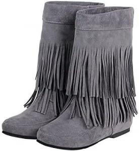 Женские ботильоны ZBYY с кисточками, скрытая танкетка, укороченные сапоги с бахромой в ковбойском стиле, плоская подошва, круглый носок, 5.5 Grey