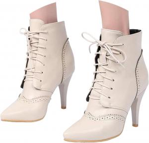 Готические ботинки для женщин, винтажные женские ботинки 70-х годов с шнуровкой в викторианском стиле, высокие каблуки, заостренный носок, средневековые ренессансные ботильоны, ботильоны ковбойского типа, костюмная обувь для Хэллоуина Generic, Beige