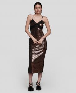 Женское миди-платье с кружевной отделкой и пайетками, V-образным вырезом и отделкой из кружева Avec Les Filles, Chocolate