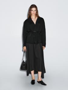 Длинный вязаный кардиган с поясом Massimo Dutti, черный