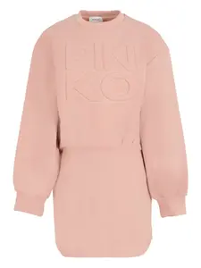 Повседневное платье с длинными рукавами и тисненым логотипом Pinko Kids, розовый