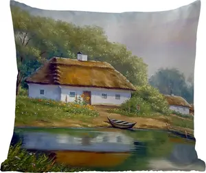 Подушка для улицы - Живопись - Дом - Природа - Вода - Масляная краска - 50x50 см - Устойчива к атмосферным воздействиям - Подушка для отдыха - Удобная - Подушка с рисунком MuchoWow