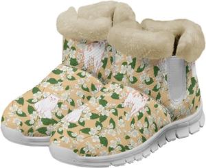 Женские зимние снегоступы с теплой меховой подкладкой, ботильоны с рисунком кота, наружная обувь без шнуровки, противоскользящие, утолщенные короткие ботинки Qoiuvncy, White Cat