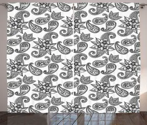 Штора ABAKUHAUS в этническом деревенском стиле с узором пейсли, универсальная ленточная штора для гостиной с петлями и крючками, 280 x 225 см, цвет: антрацит, серый, белый Abakuhaus