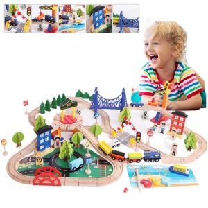Большой деревянный игрушечный поезд, переключатели, набор «Большой мегаполис», 108 предметов. MINEXO