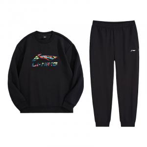 LiNing Повседневная спортивная одежда унисекс, черный top+черный pants