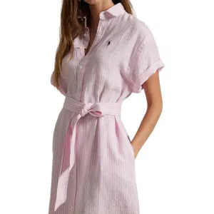 Льняное платье с коротким рукавом Polo Ralph Lauren, розовый
