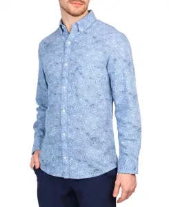 Мужская рубашка с длинным рукавом из смесового льна с принтом батик Tailorbyrd, синий
