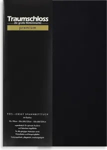 Простыня на резинке Premium Fine Jersey 140-160 x 200-220 см, черная, 165 г/м², 95% расчесанный хлопок Мако, 5% эластан Traumschloss
