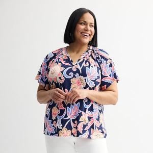 Топ реглан больших размеров со сборками Croft & Barrow, цвет navy crafted garden