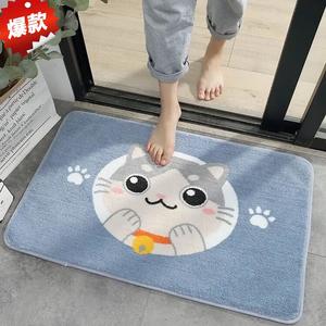 Budis Ковер 80х140 см для прихожей и ванной, абсорбирующий, с геометрическим рисунком и котиками, противоскользящий