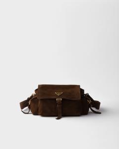 Сумка Prada Explore среднего размера из замши с клапаном, коричневый