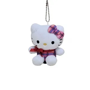 Sanrio Hello Kitty Plaid Keychain Pink Plush Pendant 8cm High