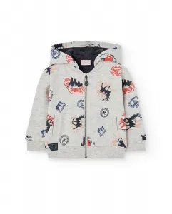 Детская флисовая куртка с капюшоном и принтом Boboli, светло-серый