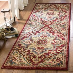 Ковер-дорожка SAFAVIEH, 77 x 366 см, Kashan Collection, красный и бежевый, традиционный восточный дизайн, не линяет и прост в уходе, идеален для помещений с высокой проходимостью в гостиной, спальне, столовой (KSN304D-212)