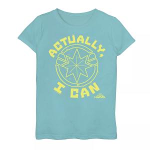 Желтая футболка с графическим логотипом и логотипом Marvel для девочек 7–16 лет Marvel «Капитан Марвел на самом деле я могу» Marvel