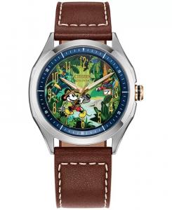 Мужские часы Eco-Drive Disney Mickey Mouse Explorer с коричневым кожаным ремешком, 41 мм Citizen