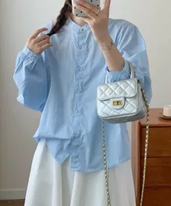 Рубашка с воротником-стойкой и объемными рукавами Aimoha - Select -, цвет Blue