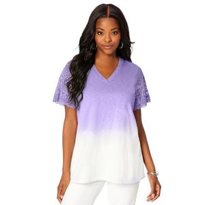 Женская футболка больших размеров Roaman с кружевными рукавами и эффектом омбре Roaman's, цвет Vintage Lavender