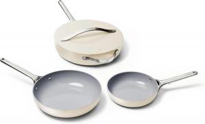 Набор сковородок Caraway с антипригарным покрытием (27 и 20 см) + сотейник с антипригарным покрытием, 4 предмета, кремовый