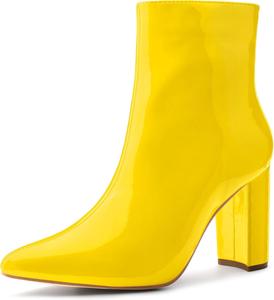 Женские ботильоны Allegra K с массивным каблуком, заостренным носком и молнией, Yellow