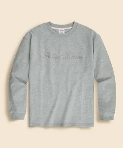 Футболка с длинными рукавами из плотного хлопкового трикотажа производства США с вышивкой логотипа