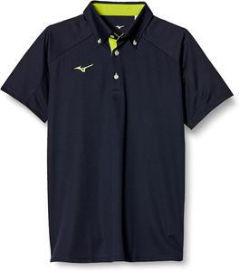 Поло MIZUNO Training Wear, на пуговицах, с коротким рукавом, влагоотводящая, быстросохнущая, унисекс, для взрослых, темно-синий/салатовый