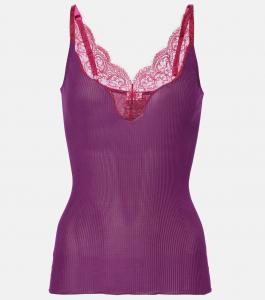 Шелковый топ с кружевной отделкой Saint Laurent, Aubergine / Fuchsia