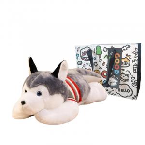 Плюшевая игрушка Straight Husky, высота 18см/25см/30см/35см/40см/45см/50см Princess lovers, серо-белый/мультиколор