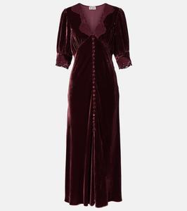 Платье миди из бархата с кружевной отделкой Simone Rixo, Bordeaux Velvet