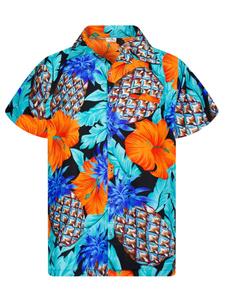 Рубашка King Kameha Pineapple Hibiscus Black Line, бирюзовый