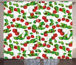 Штора ABAKUHAUS Fruit Rustic, Радостное летнее настроение, универсальная ленточная штора для гостиной с петлями и крючками, 280 x 245 см, цвет: папоротник, зеленый, белый, красный Abakuhaus