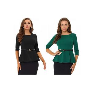 Пеплум-топ с поясом и рукавом 3/4 для офиса, 2 шт Inspire Chic, Black Green
