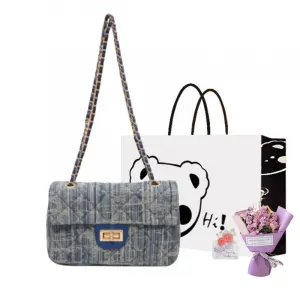 NX DOUGHNUT Джинсовая сумка через плечо, Dark Blue+Exclusive Shopping Bag+Greeting Card+Dried Flower