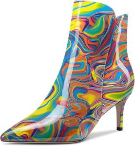 Женские ботильоны Aachcol, короткие сапожки, зауженный носок, на молнии, стойкий каблук средней высоты, лаковая кожа, 2,5 дюйма, Multicolor N