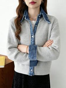 Многослойный вязаный топ в стиле джинсовой рубашки для женщин