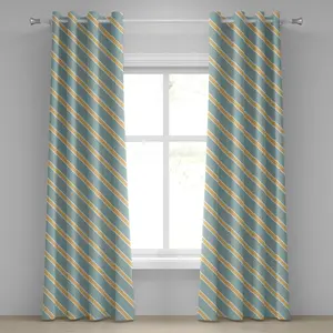 Штора на люверсах ABAKUHAUS Shabby Flora, ностальгический геометрический узор в виде диагональных полосок, декоративная, двухпанельная, 280 см x 225 см, цвет миндально-зеленый, абрикосовый Abakuhaus